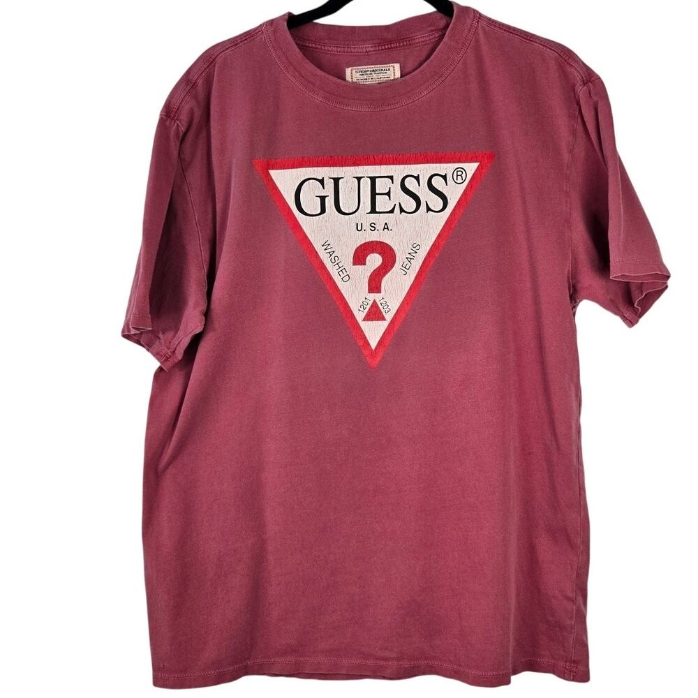 Grunge Indie Vintage-Inspired Guess Original Washed Crimson Logo Graphic T Sz: M